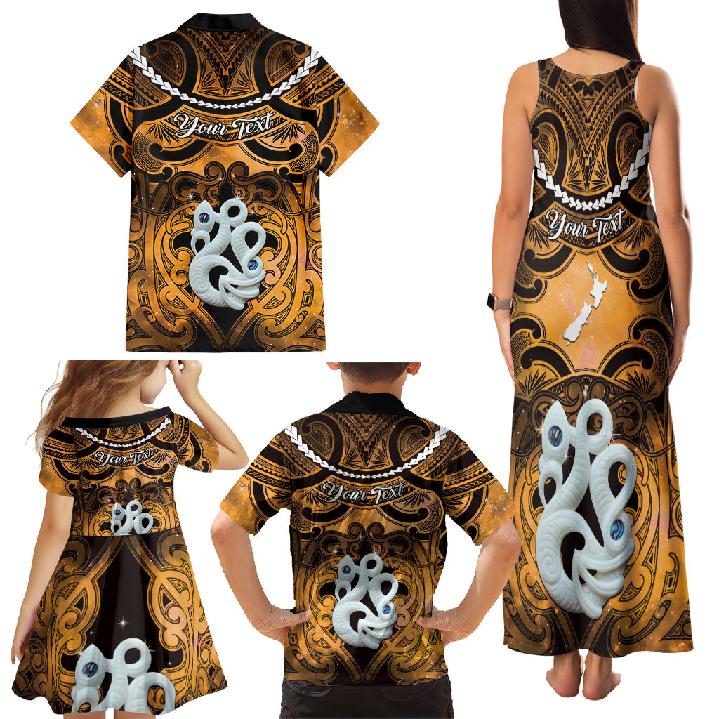 Personalised Maori Matariki Manaia Kowhai Family Matching Tank Maxi Dress and Hawaiian Shirt Maori Kowhaiwhai Pattern Galaxy