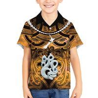 Personalised Maori Matariki Manaia Kowhai Kid Hawaiian Shirt Maori Kowhaiwhai Pattern Galaxy