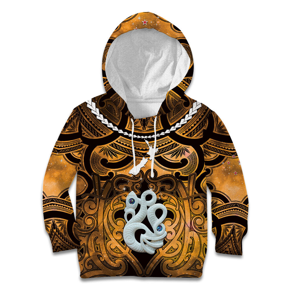 Personalised Maori Matariki Manaia Kowhai Kid Hoodie Maori Kowhaiwhai Pattern Galaxy