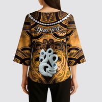Personalised Maori Matariki Manaia Kowhai Kimono Sleeve Blouse Maori Kowhaiwhai Pattern Galaxy