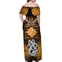 Personalised Maori Matariki Manaia Kowhai Off Shoulder Maxi Dress Maori Kowhaiwhai Pattern Galaxy