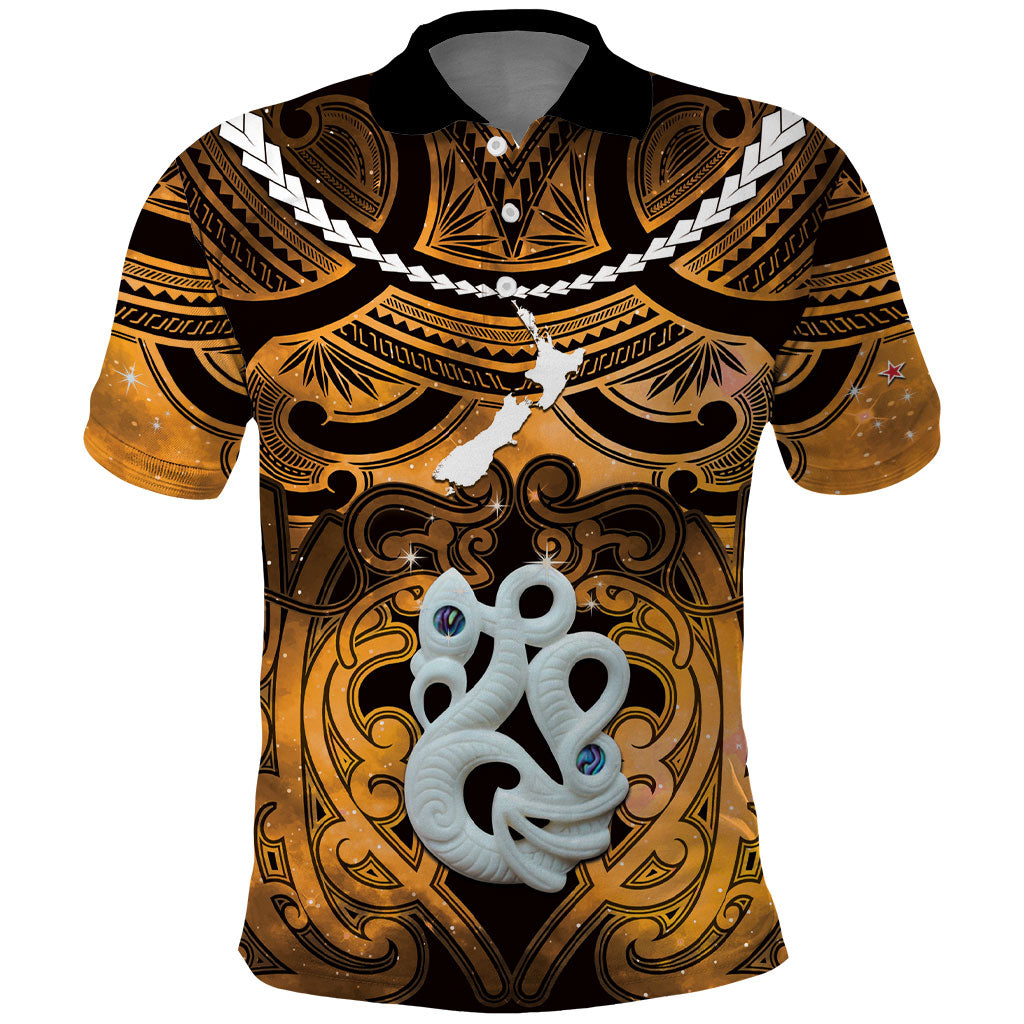 Personalised Maori Matariki Manaia Kowhai Polo Shirt Maori Kowhaiwhai Pattern Galaxy