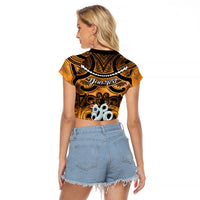 Personalised Maori Matariki Manaia Kowhai Raglan Cropped T Shirt Maori Kowhaiwhai Pattern Galaxy LT01 - Polynesian Pride
