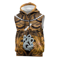 Personalised Maori Matariki Manaia Kowhai Sleeveless Hoodie Maori Kowhaiwhai Pattern Galaxy LT01 Yellow - Polynesian Pride