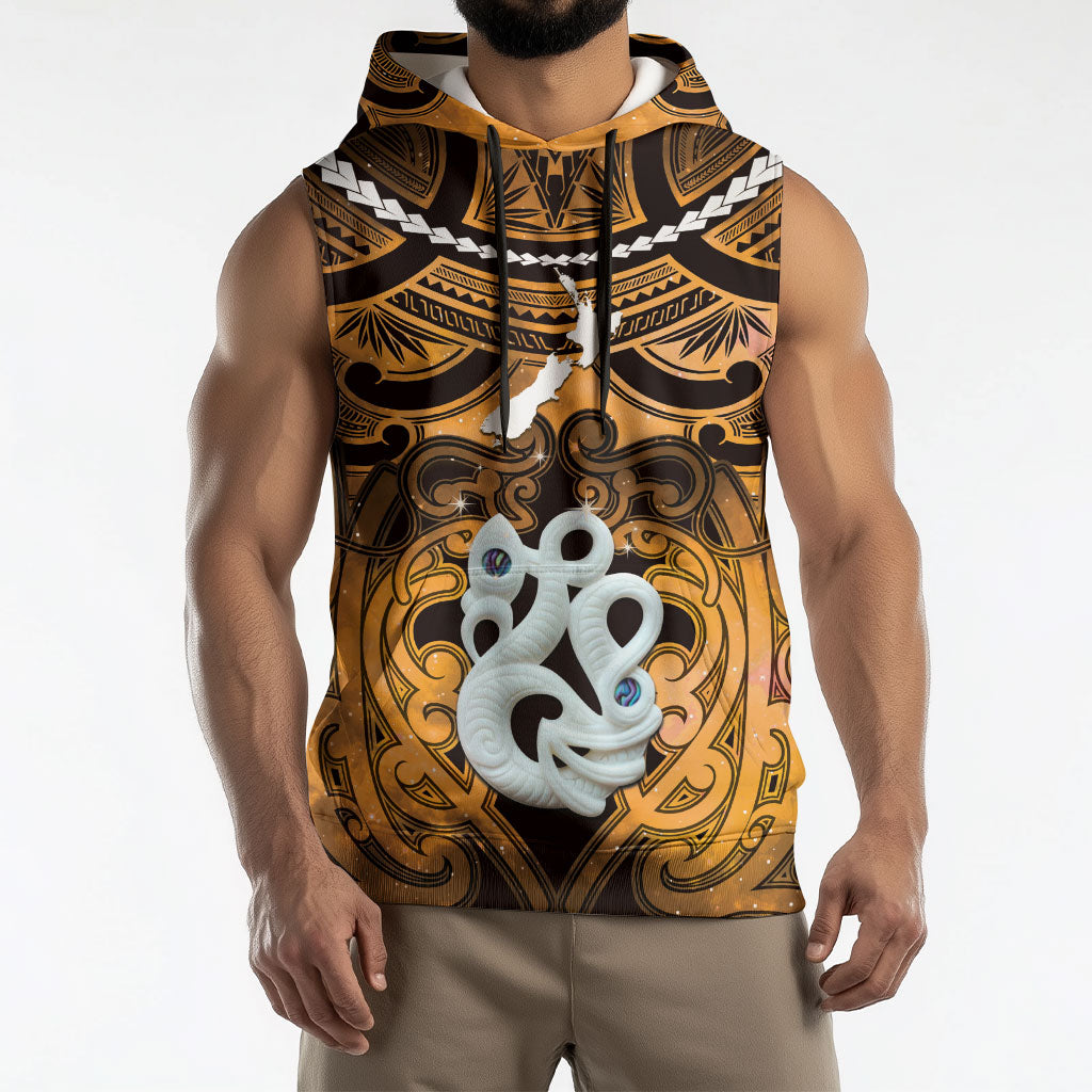 Personalised Maori Matariki Manaia Kowhai Sleeveless Hoodie Maori Kowhaiwhai Pattern Galaxy LT01 - Polynesian Pride