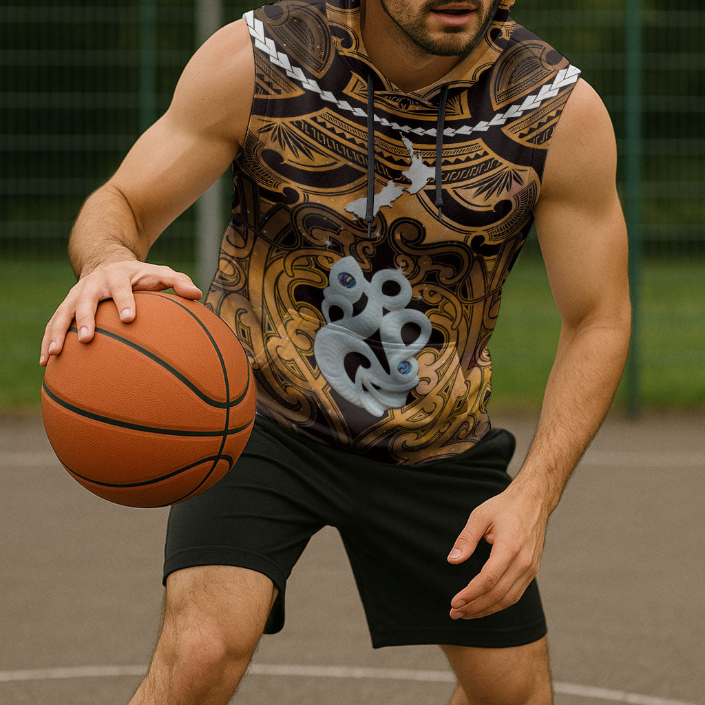 Personalised Maori Matariki Manaia Kowhai Sleeveless Hoodie Maori Kowhaiwhai Pattern Galaxy LT01 - Polynesian Pride