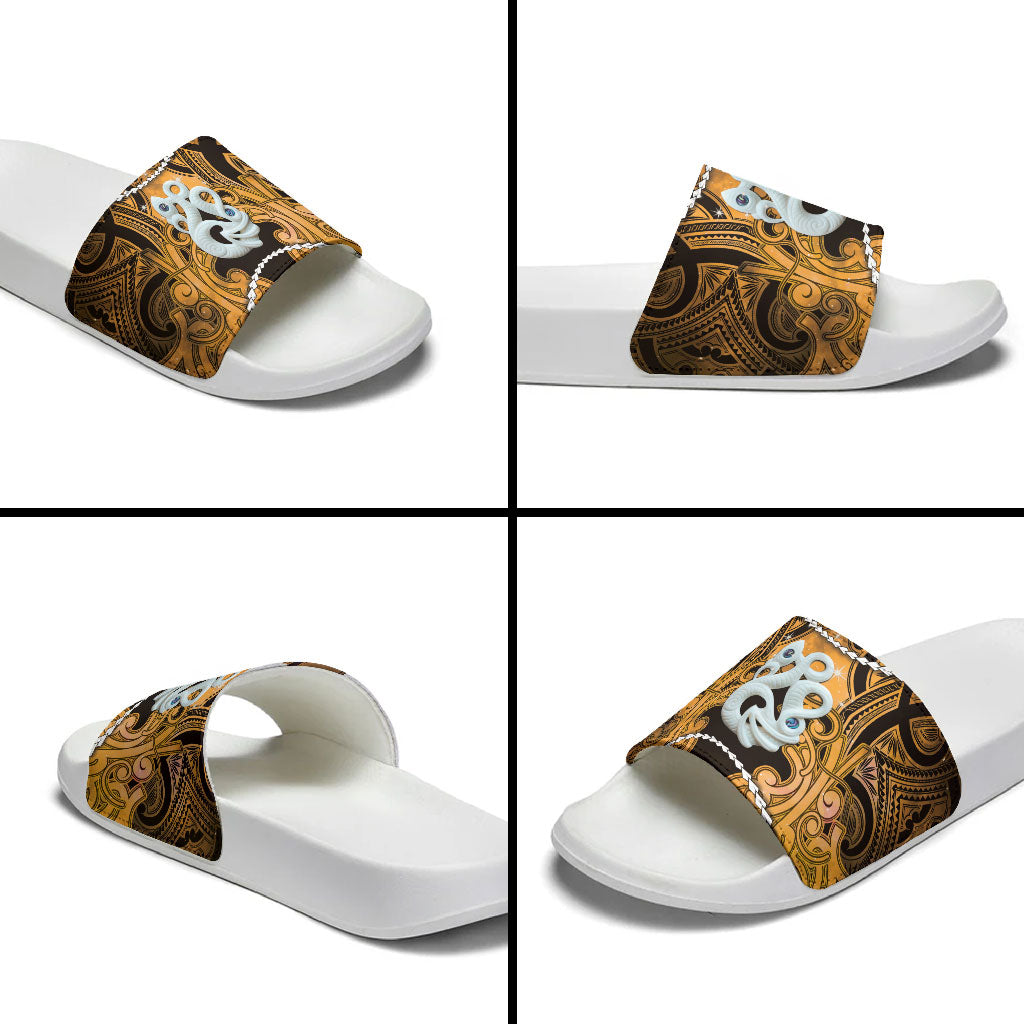 Maori Matariki Manaia Kowhai Slide Sandals Maori Kowhaiwhai Pattern Galaxy