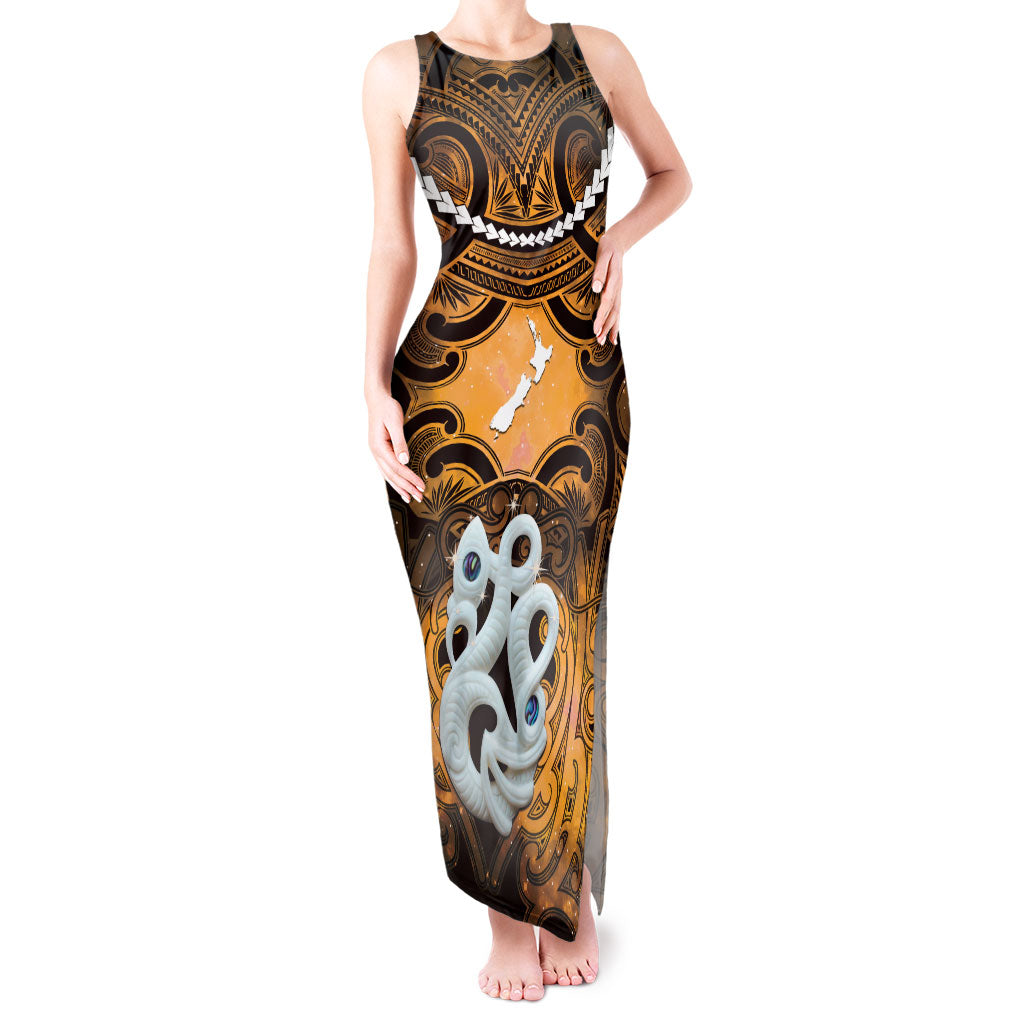 Personalised Maori Matariki Manaia Kowhai Tank Maxi Dress Maori Kowhaiwhai Pattern Galaxy LT01 Women Yellow - Polynesian Pride