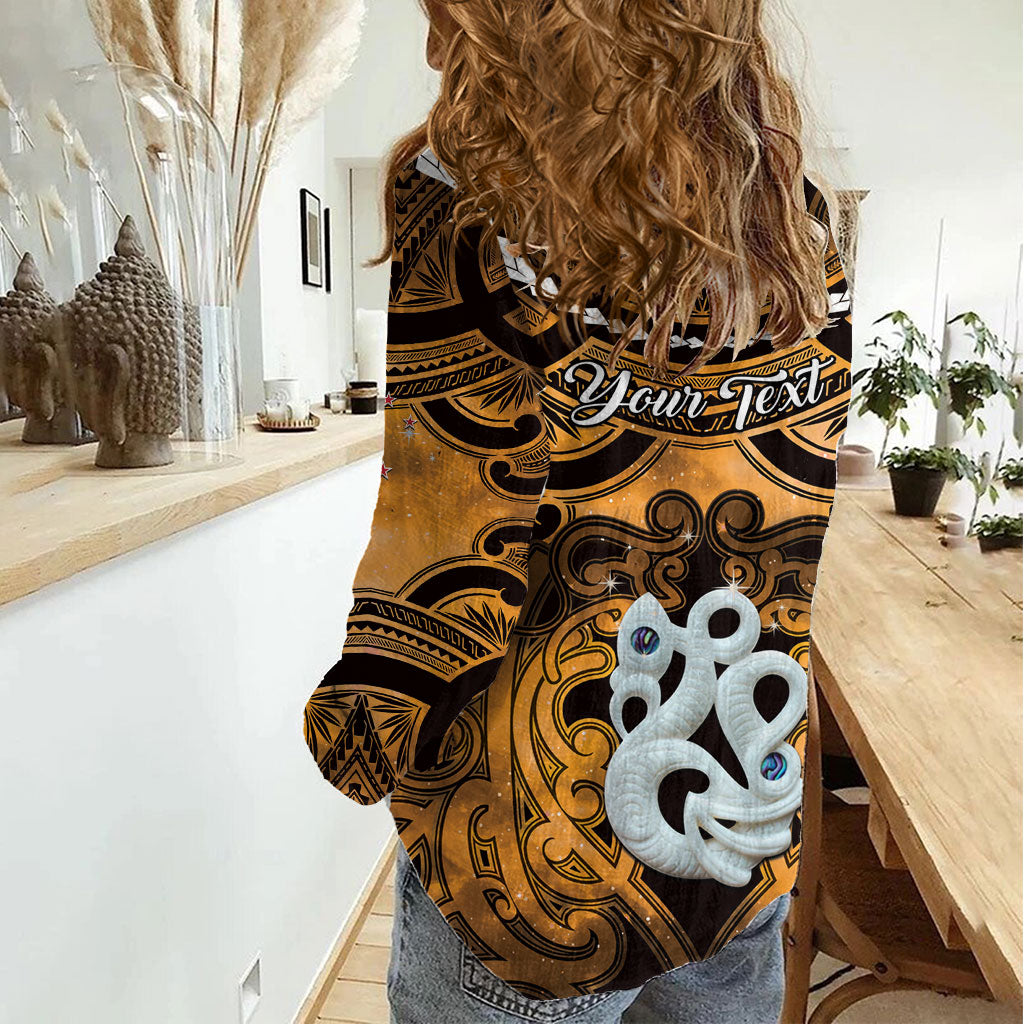 Personalised Maori Matariki Manaia Kowhai Women Casual Shirt Maori Kowhaiwhai Pattern Galaxy LT01 - Polynesian Pride
