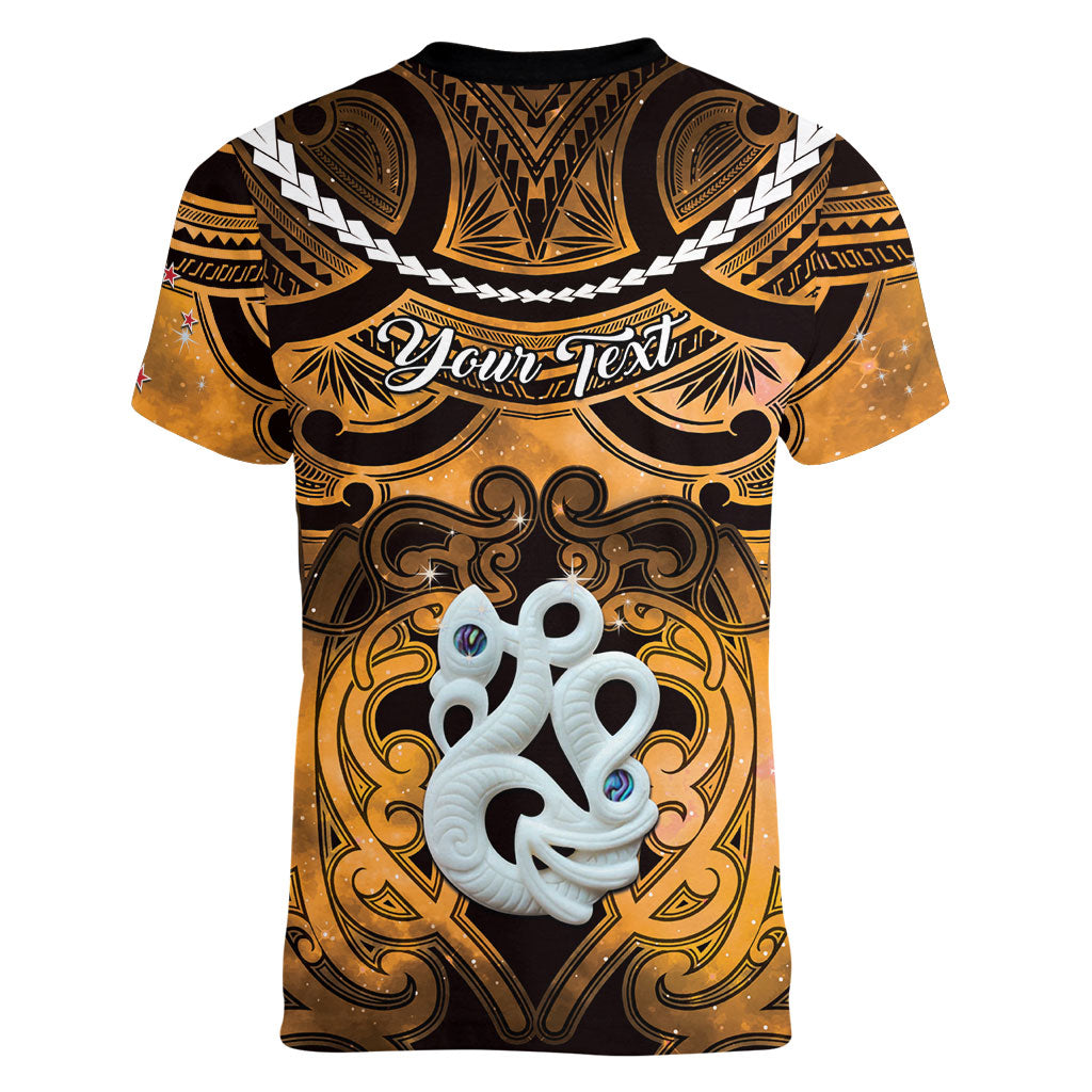 Personalised Maori Matariki Manaia Kowhai Women V-Neck T-Shirt Maori Kowhaiwhai Pattern Galaxy