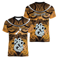 Personalised Maori Matariki Manaia Kowhai Women V-Neck T-Shirt Maori Kowhaiwhai Pattern Galaxy