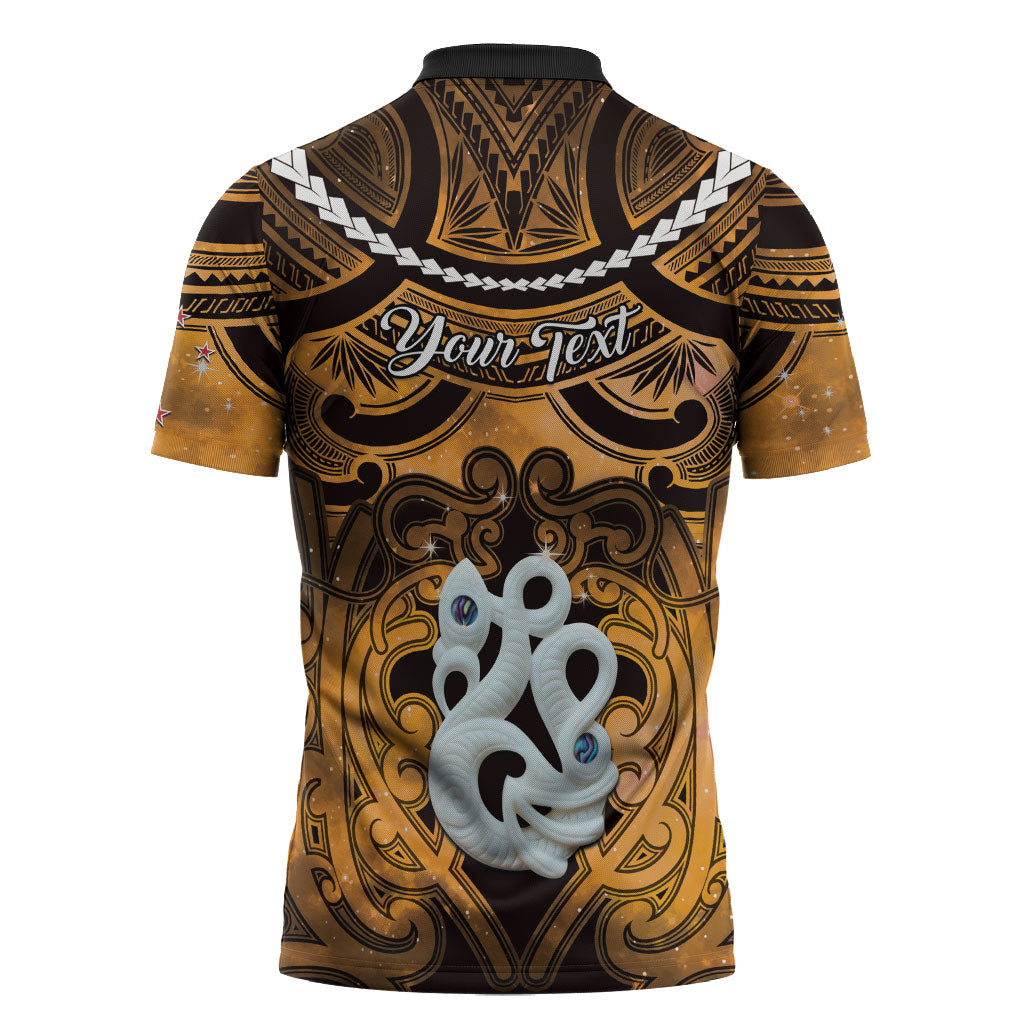 Personalised Maori Matariki Manaia Kowhai Zipper Polo Shirt Maori Kowhaiwhai Pattern Galaxy LT01 - Polynesian Pride