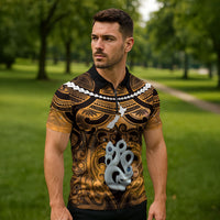 Personalised Maori Matariki Manaia Kowhai Zipper Polo Shirt Maori Kowhaiwhai Pattern Galaxy LT01 - Polynesian Pride