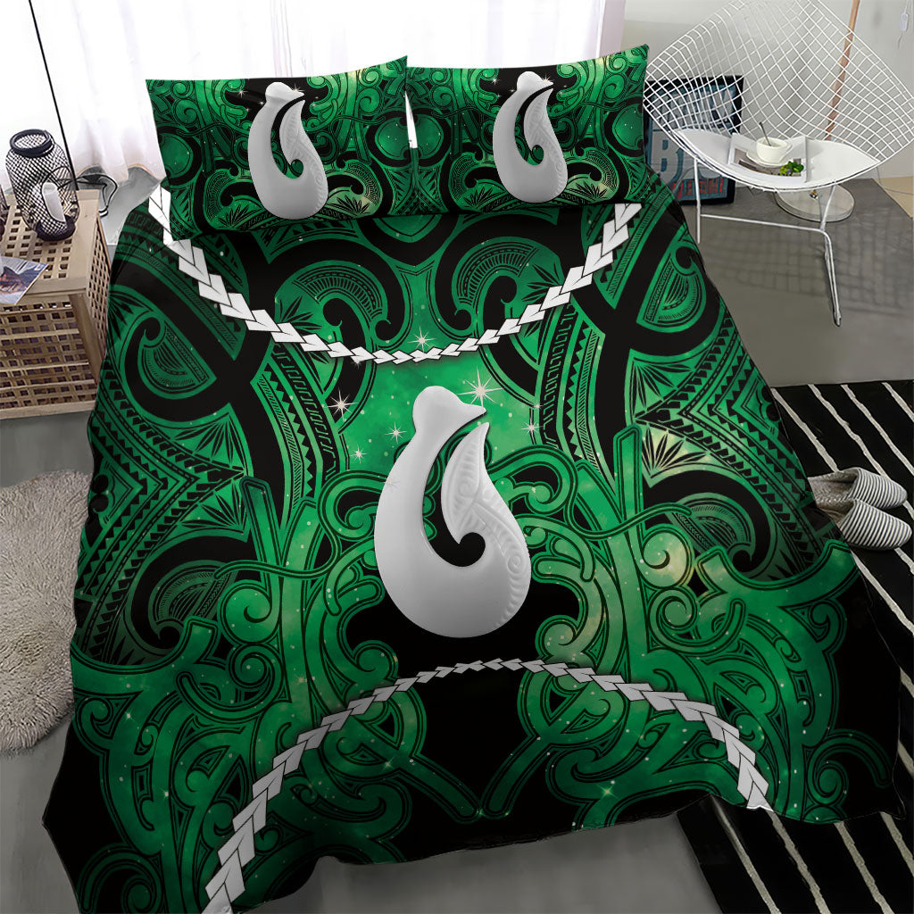 Maori Matariki Hei Matau Kakariki Bedding Set Maori Kowhaiwhai Pattern Galaxy