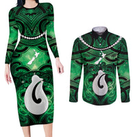 Personalised Maori Matariki Hei Matau Kakariki Couples Matching Long Sleeve Bodycon Dress and Long Sleeve Button Shirt Maori Kowhaiwhai Pattern Galaxy