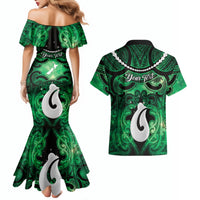 Personalised Maori Matariki Hei Matau Kakariki Couples Matching Mermaid Dress and Hawaiian Shirt Maori Kowhaiwhai Pattern Galaxy