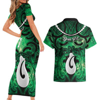 Personalised Maori Matariki Hei Matau Kakariki Couples Matching Short Sleeve Bodycon Dress and Hawaiian Shirt Maori Kowhaiwhai Pattern Galaxy LT01 - Polynesian Pride