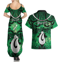 Personalised Maori Matariki Hei Matau Kakariki Couples Matching Summer Maxi Dress and Hawaiian Shirt Maori Kowhaiwhai Pattern Galaxy