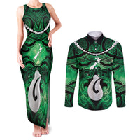 Personalised Maori Matariki Hei Matau Kakariki Couples Matching Tank Maxi Dress and Long Sleeve Button Shirt Maori Kowhaiwhai Pattern Galaxy