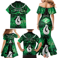Personalised Maori Matariki Hei Matau Kakariki Family Matching Mermaid Dress and Hawaiian Shirt Maori Kowhaiwhai Pattern Galaxy