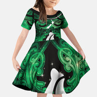 Personalised Maori Matariki Hei Matau Kakariki Family Matching Off Shoulder Maxi Dress and Hawaiian Shirt Maori Kowhaiwhai Pattern Galaxy