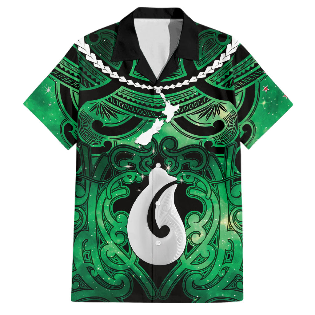 Personalised Maori Matariki Hei Matau Kakariki Family Matching Off Shoulder Maxi Dress and Hawaiian Shirt Maori Kowhaiwhai Pattern Galaxy