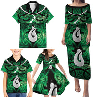 Personalised Maori Matariki Hei Matau Kakariki Family Matching Puletasi and Hawaiian Shirt Maori Kowhaiwhai Pattern Galaxy