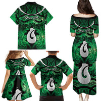 Personalised Maori Matariki Hei Matau Kakariki Family Matching Puletasi and Hawaiian Shirt Maori Kowhaiwhai Pattern Galaxy