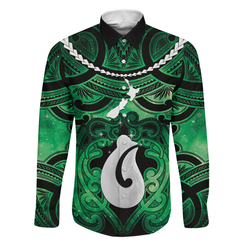 Personalised Maori Matariki Hei Matau Kakariki Family Matching Puletasi and Hawaiian Shirt Maori Kowhaiwhai Pattern Galaxy