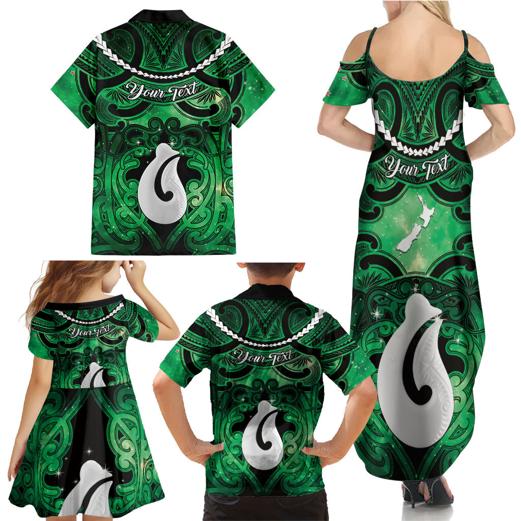 Personalised Maori Matariki Hei Matau Kakariki Family Matching Summer Maxi Dress and Hawaiian Shirt Maori Kowhaiwhai Pattern Galaxy