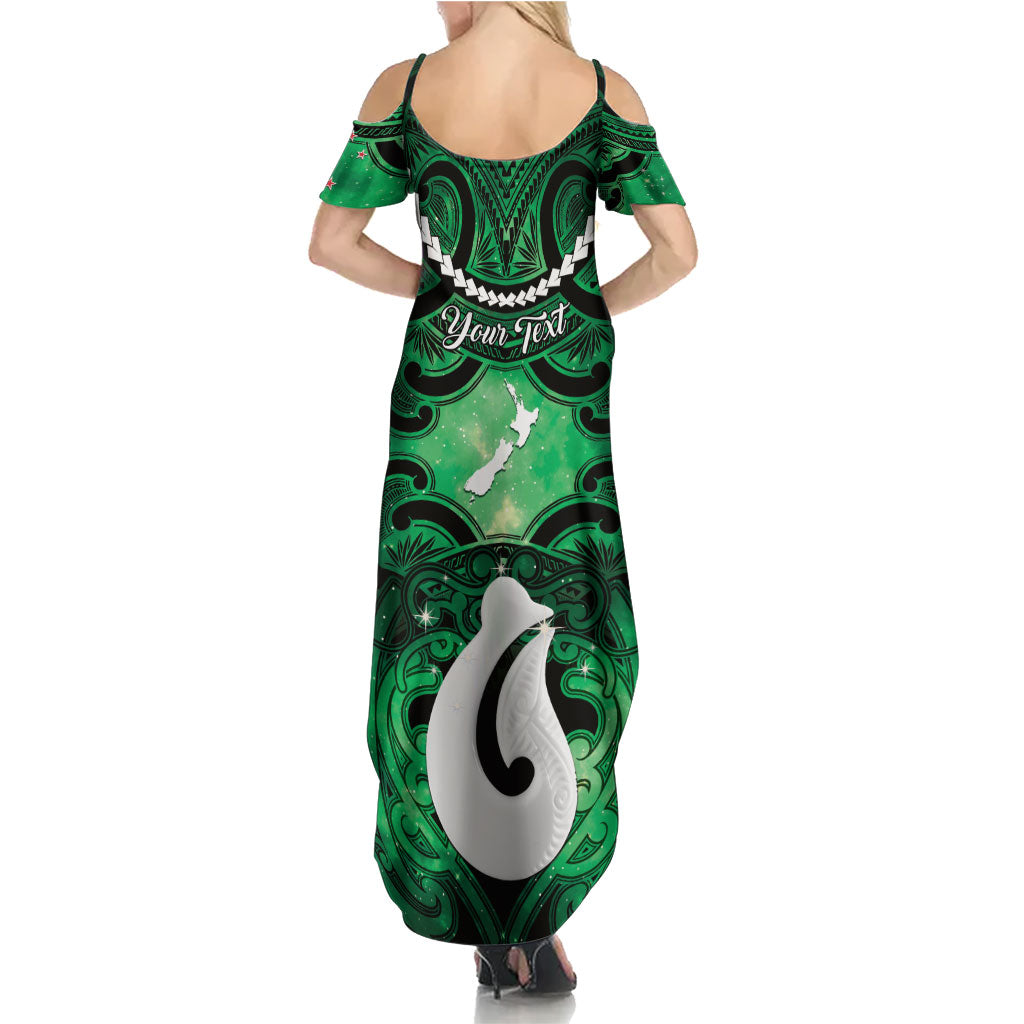 Personalised Maori Matariki Hei Matau Kakariki Family Matching Summer Maxi Dress and Hawaiian Shirt Maori Kowhaiwhai Pattern Galaxy