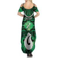 Personalised Maori Matariki Hei Matau Kakariki Family Matching Summer Maxi Dress and Hawaiian Shirt Maori Kowhaiwhai Pattern Galaxy