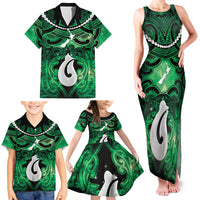 Personalised Maori Matariki Hei Matau Kakariki Family Matching Tank Maxi Dress and Hawaiian Shirt Maori Kowhaiwhai Pattern Galaxy