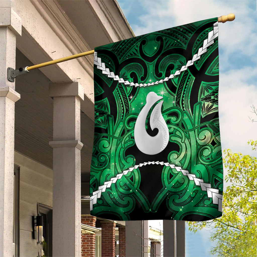Maori Matariki Hei Matau Kakariki Garden Flag Maori Kowhaiwhai Pattern Galaxy