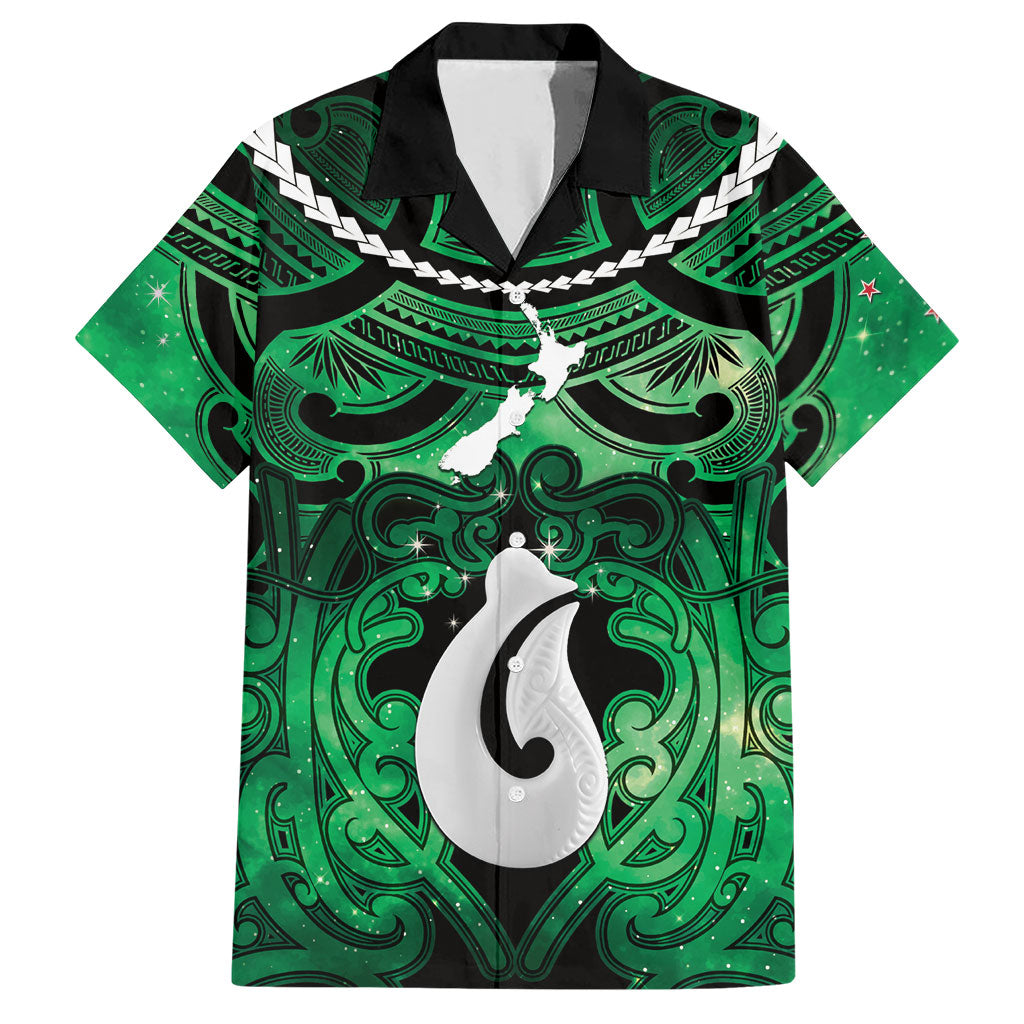 Personalised Maori Matariki Hei Matau Kakariki Hawaiian Shirt Maori Kowhaiwhai Pattern Galaxy LT01 Green - Polynesian Pride