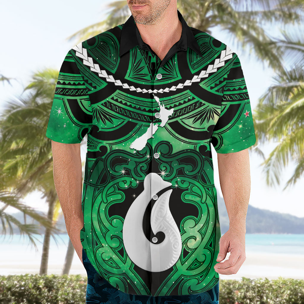 Personalised Maori Matariki Hei Matau Kakariki Hawaiian Shirt Maori Kowhaiwhai Pattern Galaxy LT01 - Polynesian Pride