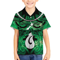 Personalised Maori Matariki Hei Matau Kakariki Kid Hawaiian Shirt Maori Kowhaiwhai Pattern Galaxy LT01 Kid Green - Polynesian Pride