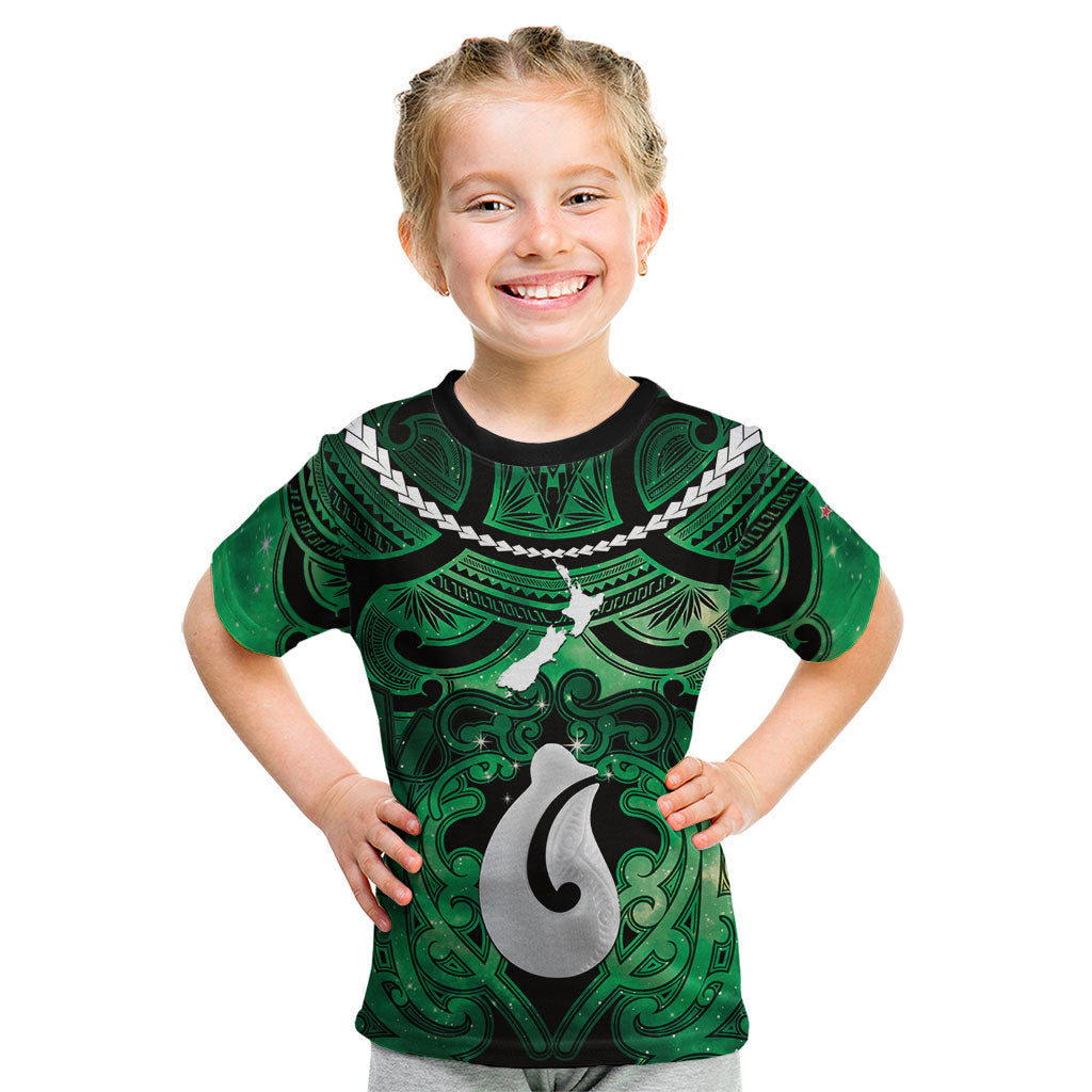 Personalised Maori Matariki Hei Matau Kakariki Kid T Shirt Maori Kowhaiwhai Pattern Galaxy