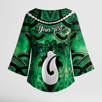 Personalised Maori Matariki Hei Matau Kakariki Kimono Sleeve Blouse Maori Kowhaiwhai Pattern Galaxy