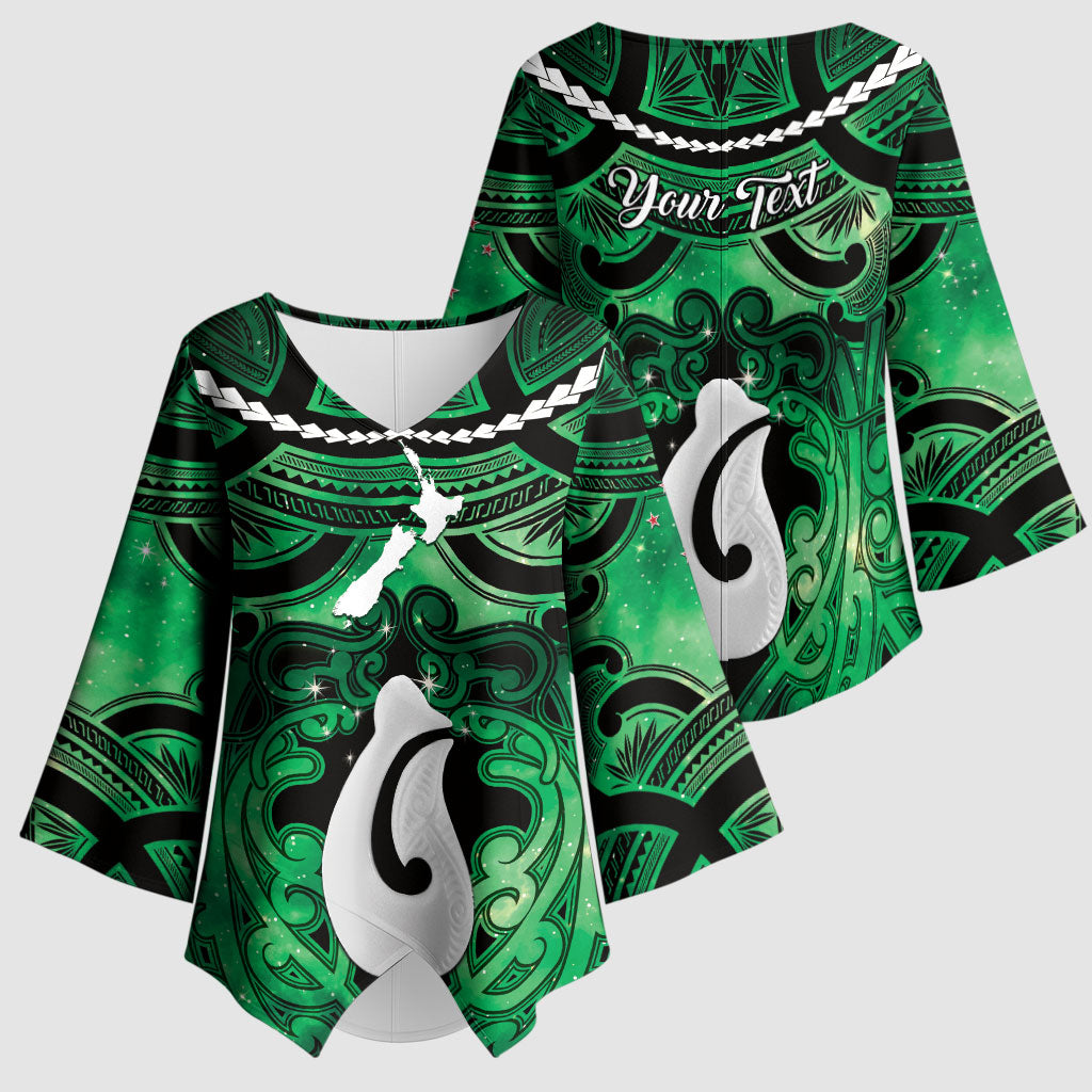 Personalised Maori Matariki Hei Matau Kakariki Kimono Sleeve Blouse Maori Kowhaiwhai Pattern Galaxy