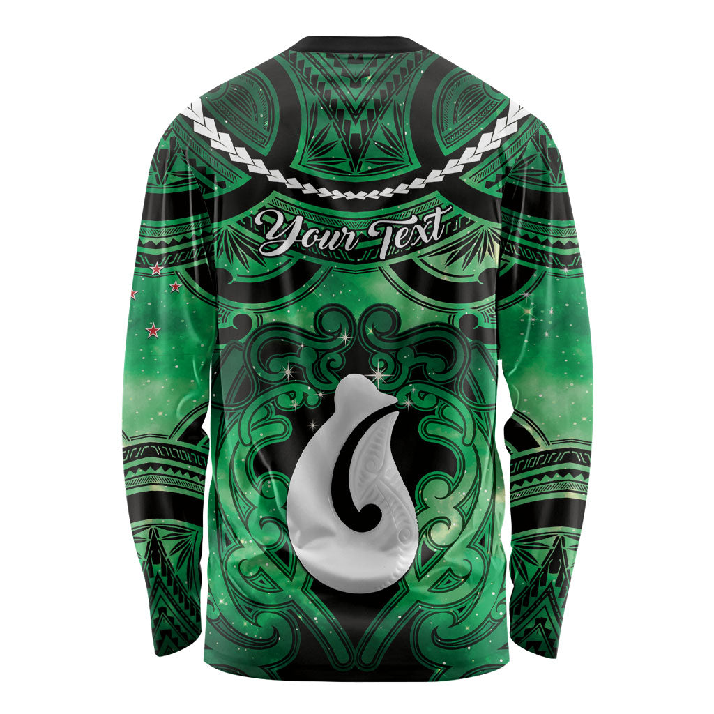 Personalised Maori Matariki Hei Matau Kakariki Long Sleeve Shirt Maori Kowhaiwhai Pattern Galaxy