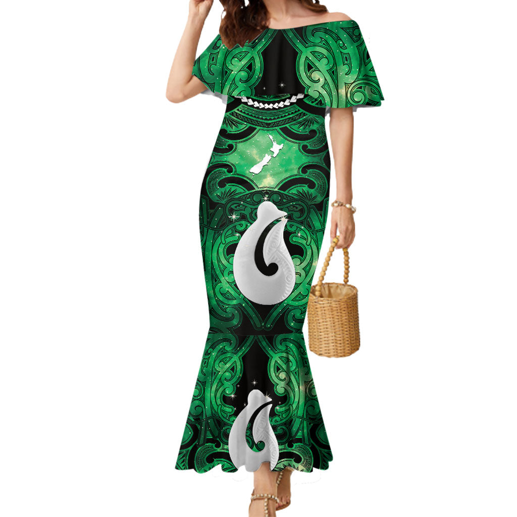 Personalised Maori Matariki Hei Matau Kakariki Mermaid Dress Maori Kowhaiwhai Pattern Galaxy