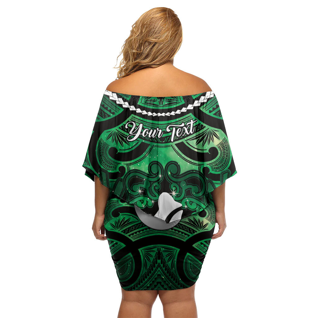 Personalised Maori Matariki Hei Matau Kakariki Off Shoulder Short Dress Maori Kowhaiwhai Pattern Galaxy LT01 - Polynesian Pride