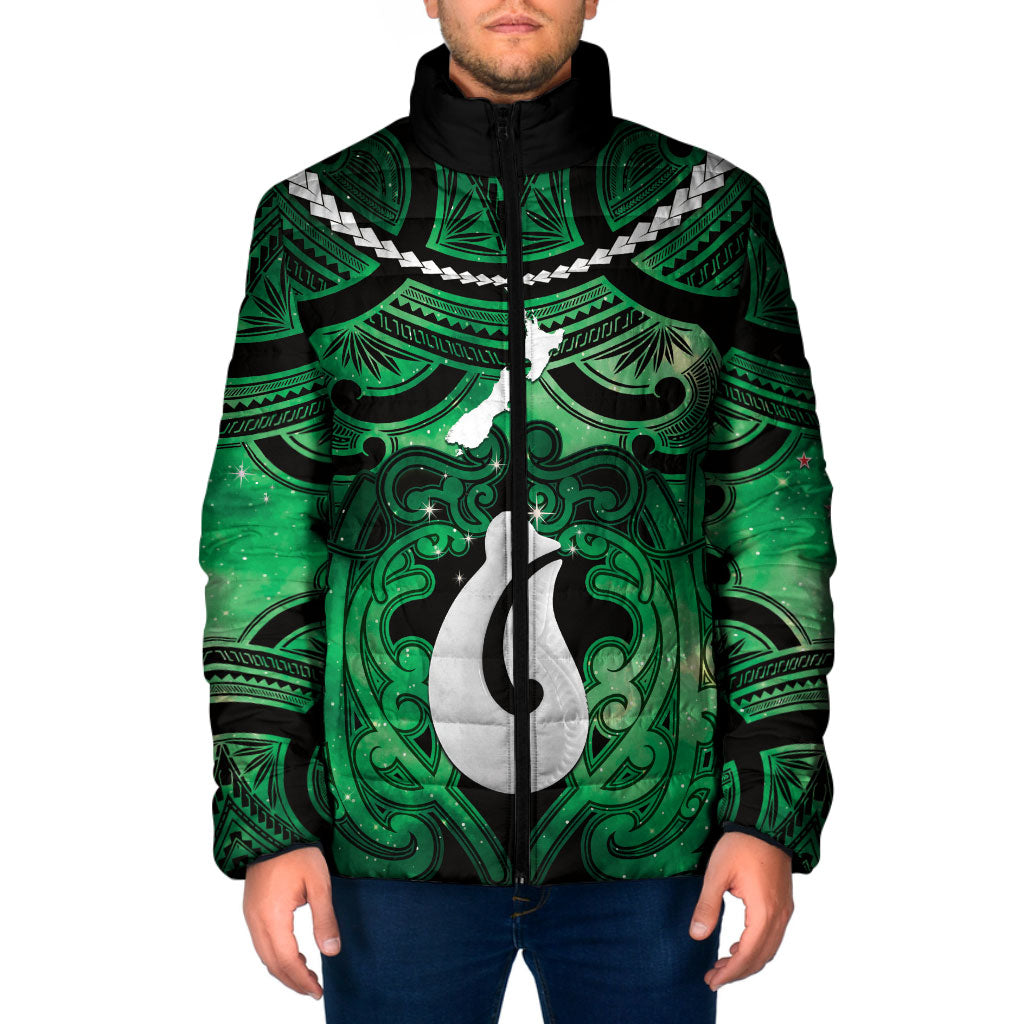 Personalised Maori Matariki Hei Matau Kakariki Padded Jacket Maori Kowhaiwhai Pattern Galaxy LT01 Men Green - Polynesian Pride