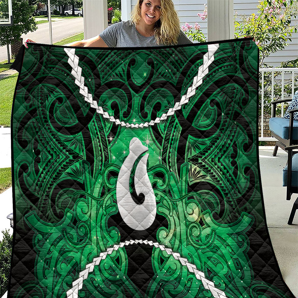 Maori Matariki Hei Matau Kakariki Quilt Maori Kowhaiwhai Pattern Galaxy LT01 Green - Polynesian Pride
