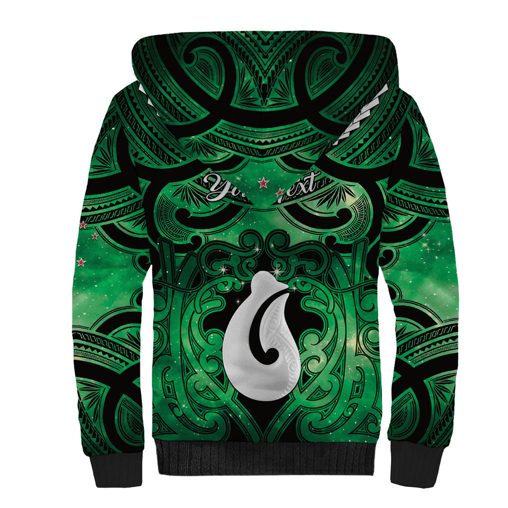 Personalised Maori Matariki Hei Matau Kakariki Sherpa Hoodie Maori Kowhaiwhai Pattern Galaxy