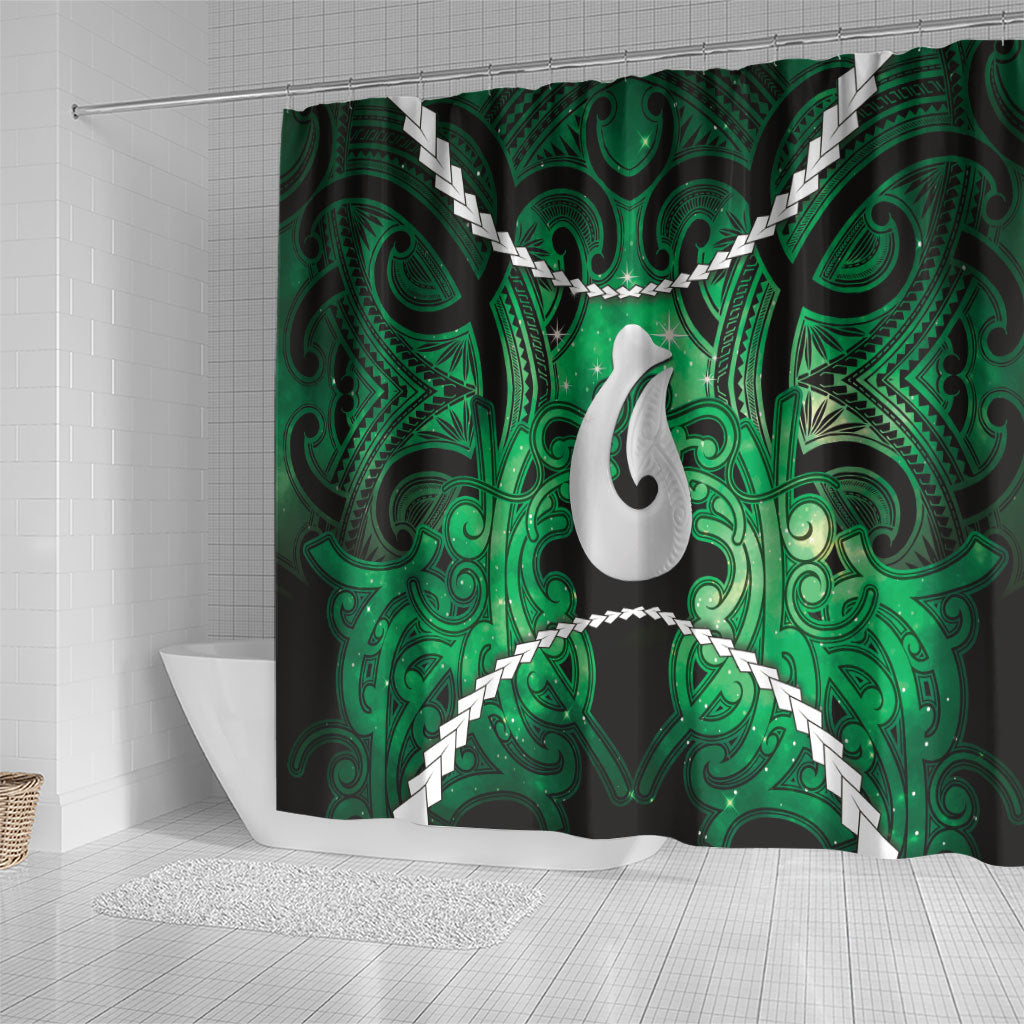 Maori Matariki Hei Matau Kakariki Shower Curtain Maori Kowhaiwhai Pattern Galaxy