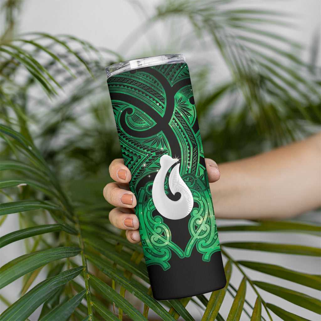 Personalised Maori Matariki Hei Matau Kakariki Skinny Tumbler Maori Kowhaiwhai Pattern Galaxy