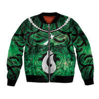 Personalised Maori Matariki Hei Matau Kakariki Sleeve Zip Bomber Jacket Maori Kowhaiwhai Pattern Galaxy