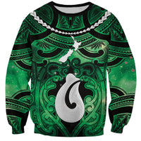 Personalised Maori Matariki Hei Matau Kakariki Sweatshirt Maori Kowhaiwhai Pattern Galaxy LT01 Unisex Green - Polynesian Pride